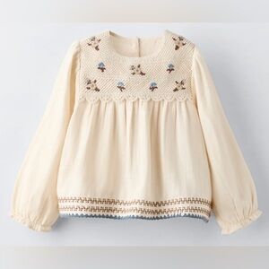 Zara Kids Cream Textured Embroidered Top, 2T